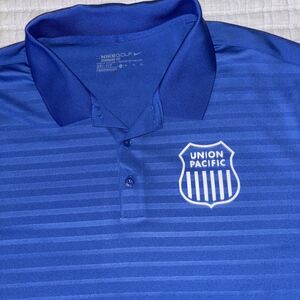 Nike Golf Dri-FIT Union Pacific Polo Shirt Size XL Blue Railroad Train Logo
